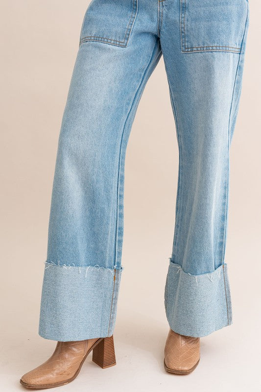 Emma Wide Leg Cuffed Jeans