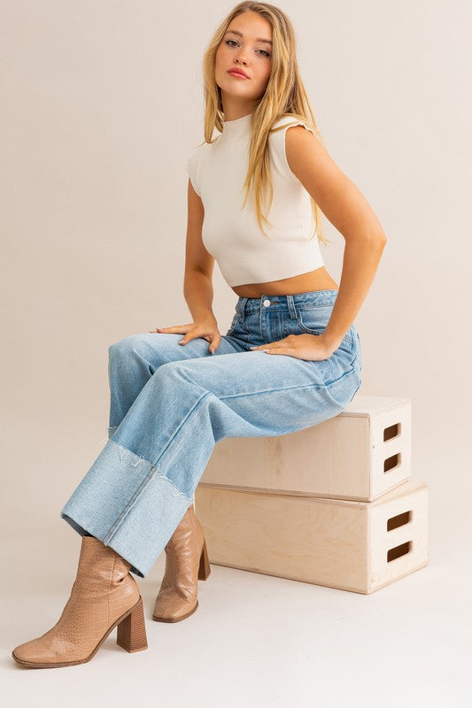 Emma Wide Leg Cuffed Jeans