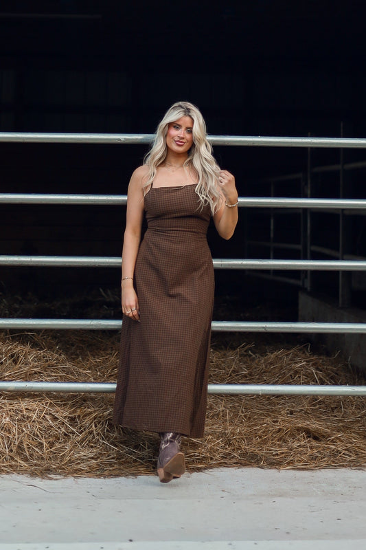 Homestead Gingham Maxi Dress - Brown