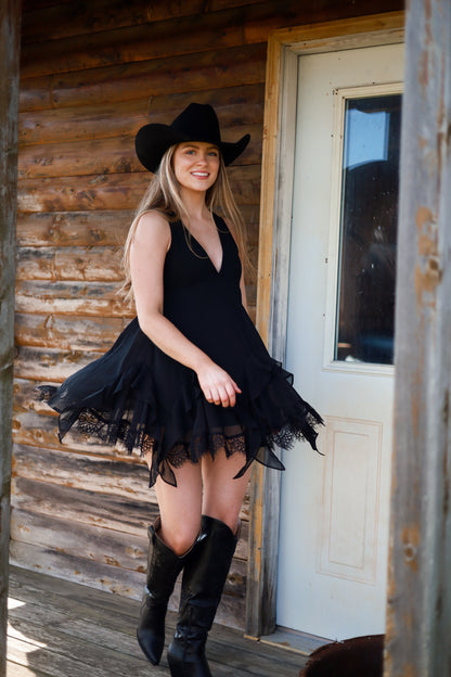 Lace Layering Romper - Black