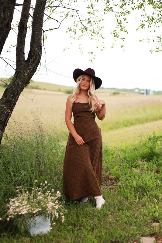 Homestead Gingham Maxi Dress - Brown