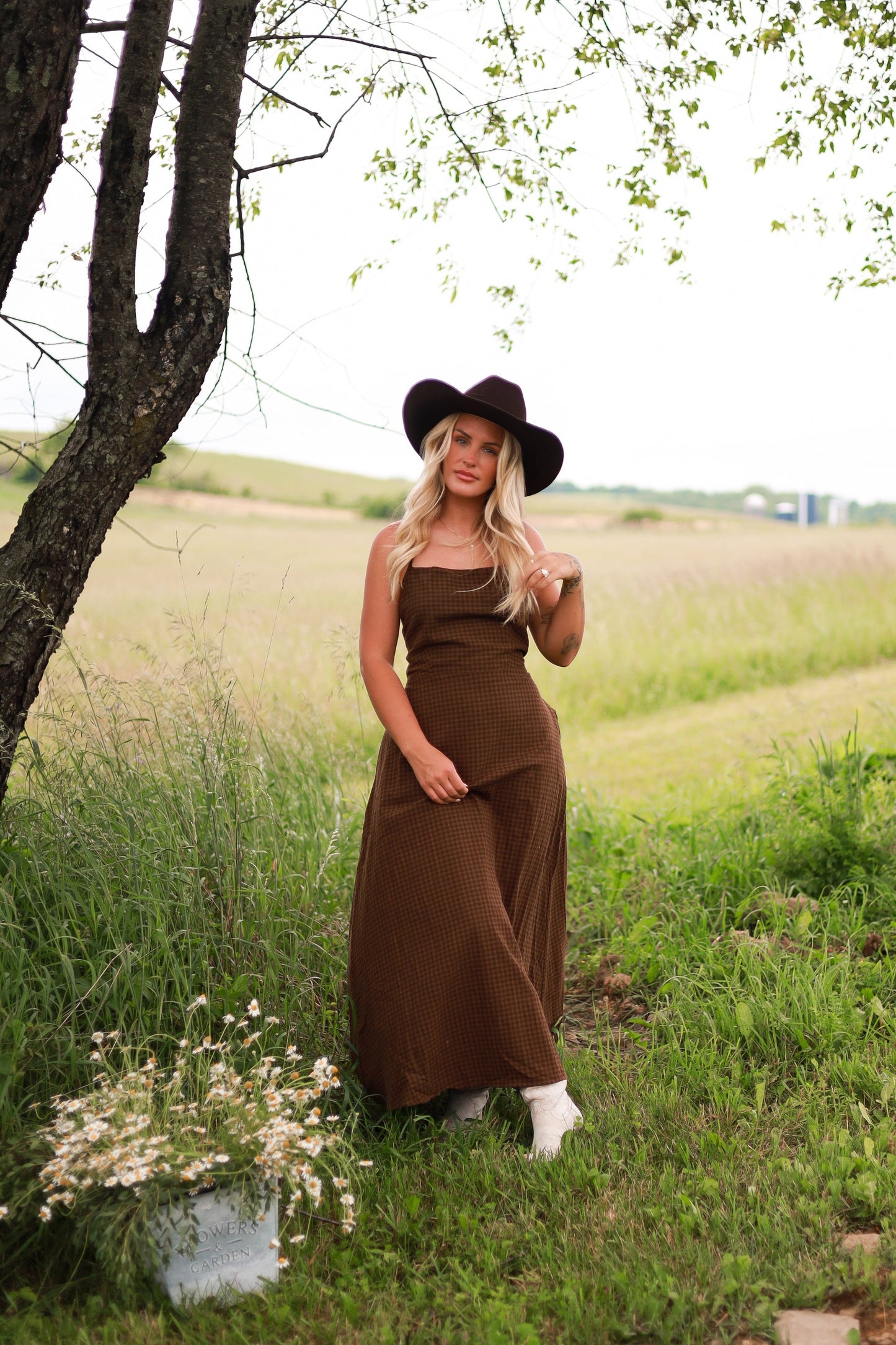 Homestead Gingham Maxi Dress - Brown