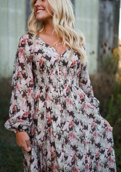 Spiced Orchard Maxi Dress - Brown