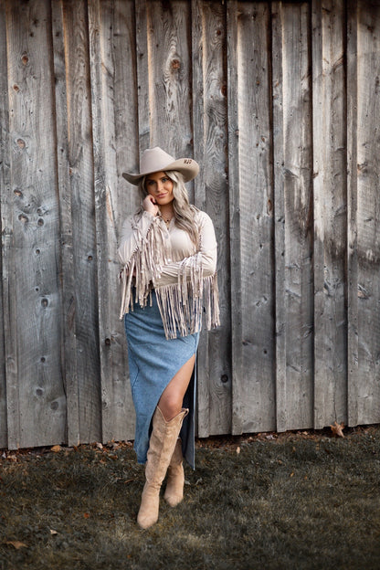 Suede Eyelet Fringe Jacket