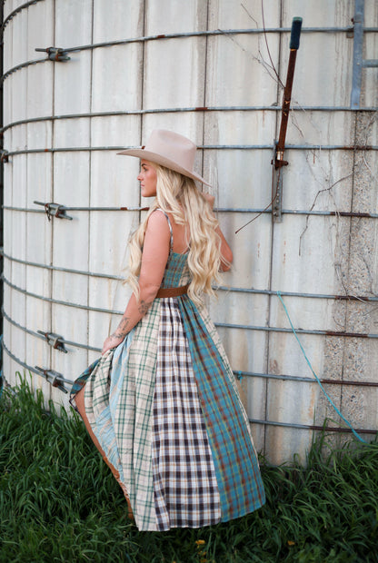 Sagebrush Plaid Maxi Dress - Mint