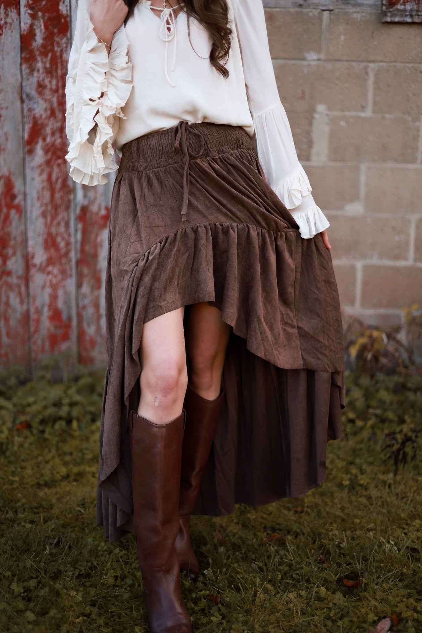 Rustic Bloom Suede Skirt- Espresso