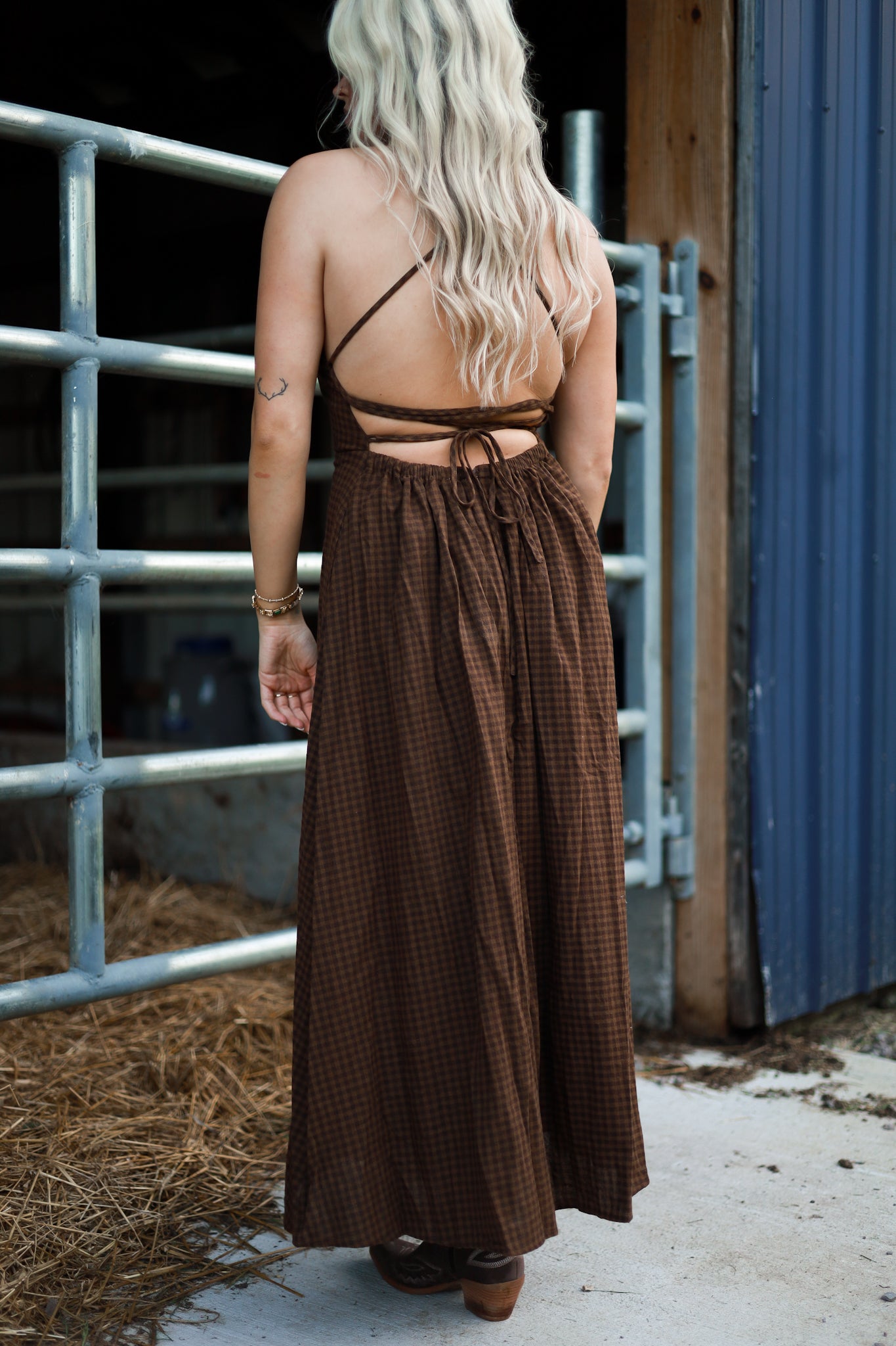 Homestead Gingham Maxi Dress - Brown