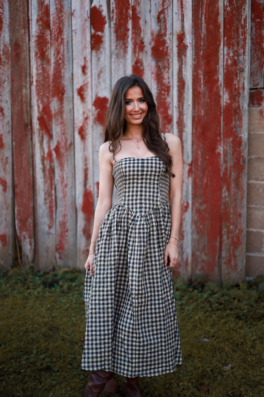 Gathering Gingham Dress