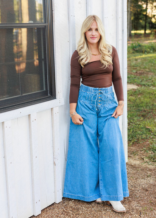 Mable Wide Leg Denim Bottoms