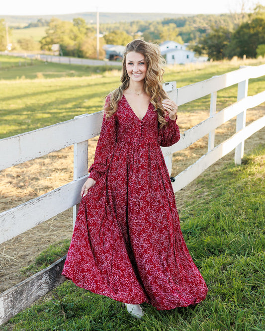 Blackberry Wine Floral Maxi Dress