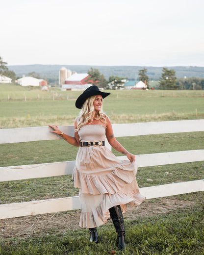 Bohemian Strapless Tiered Ruffle Midi Dress- Birch