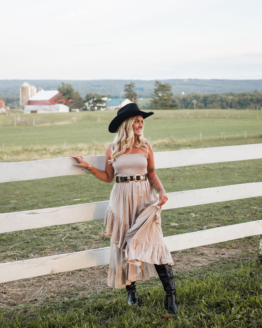 Bohemian Strapless Tiered Ruffle Midi Dress- Birch