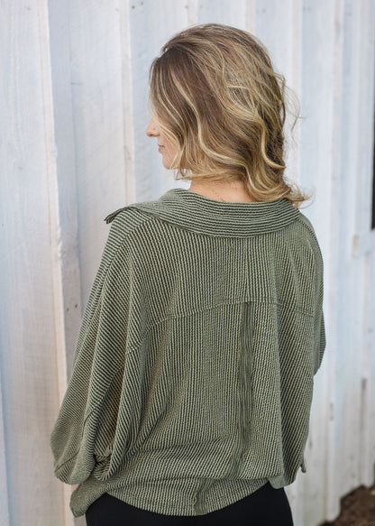 Saddle Ridge Knit Top - Olive