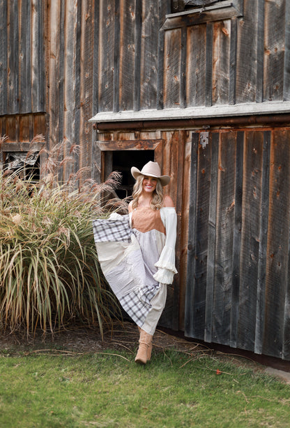 Rustic Patchwork Overall Dress