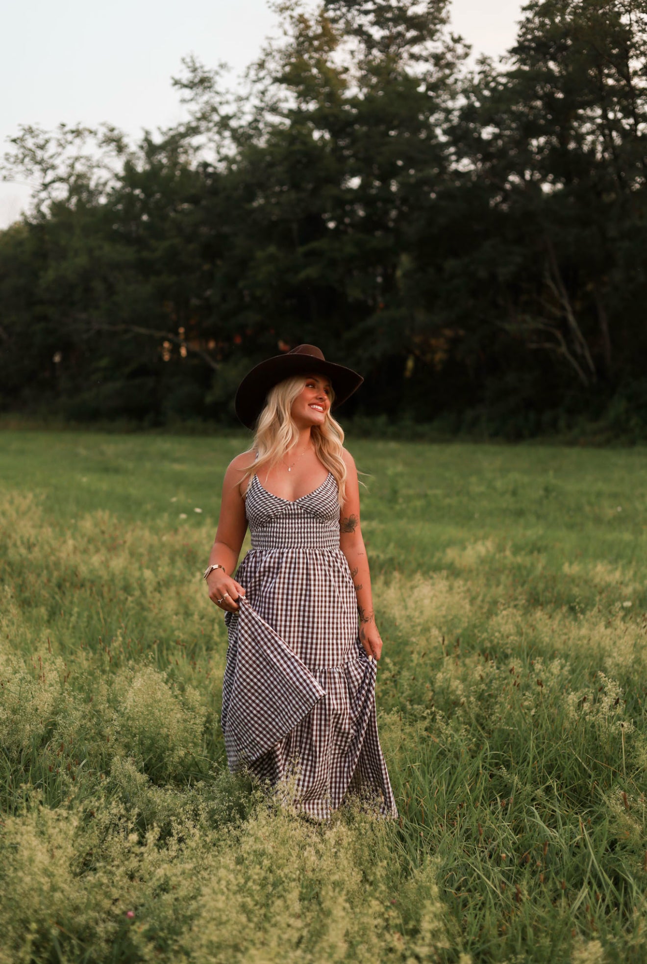Jackson Gingham Maxi Dress - Brown