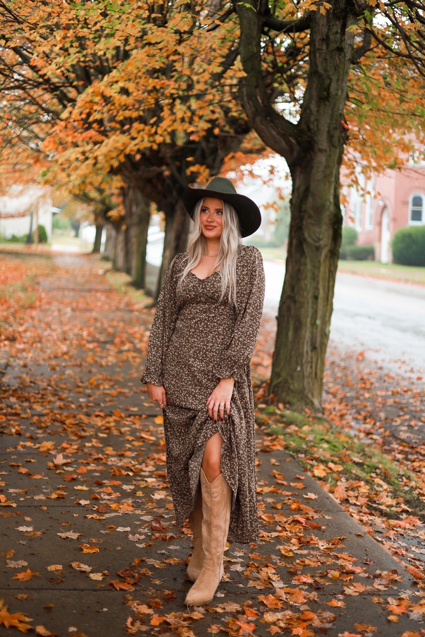 Rustic Meadow Floral Maxi Dress - Olive
