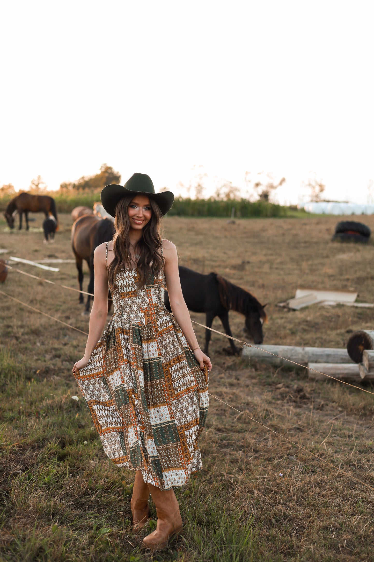Tawny Patchwork Midi Dress