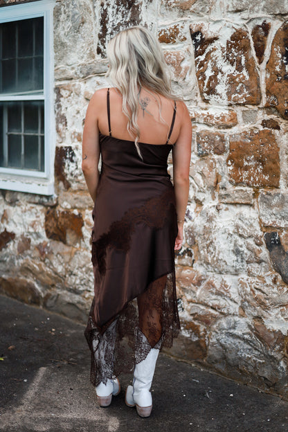 Estelle Lace Slip Dress - Espresso