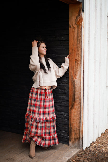 Cranberry Lane Ruffle Midi Skirt