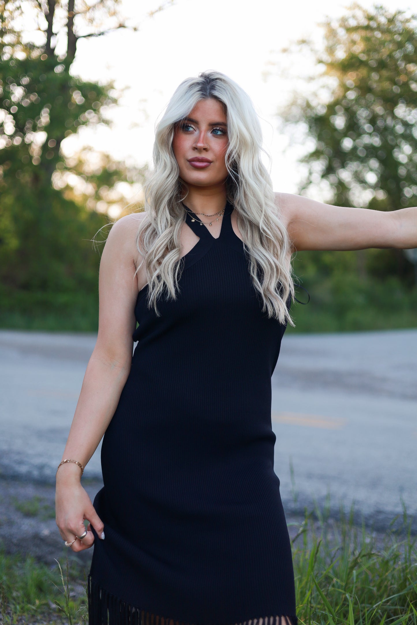 Adele Fringe Halter Dress