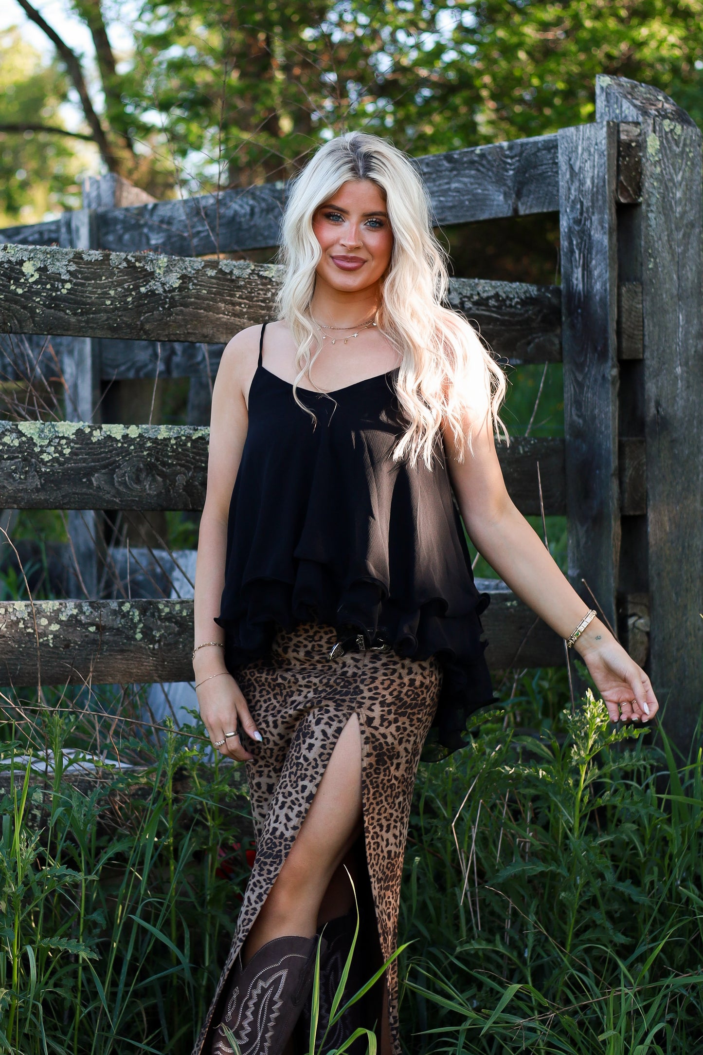 Asymmetrical Ruffle Chiffon Top - Black