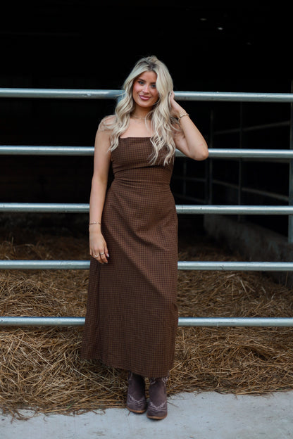 Homestead Gingham Maxi Dress - Brown