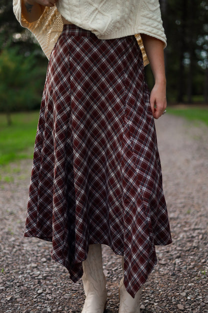 Hearthside Plaid Skirt - Maroon