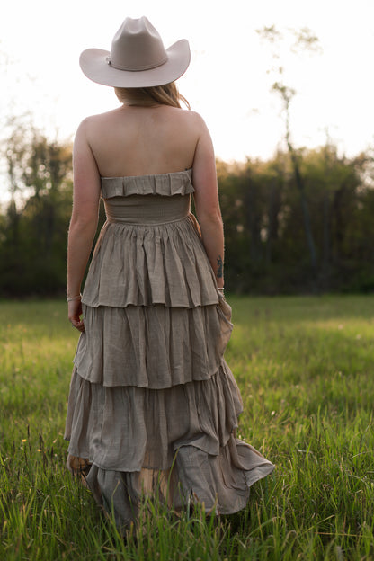 Meadow Muse Ruffle Dress - Beige