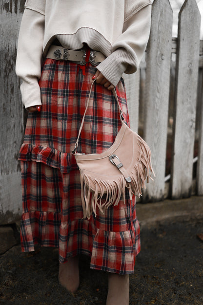Buckle Fringe Purse - Cream