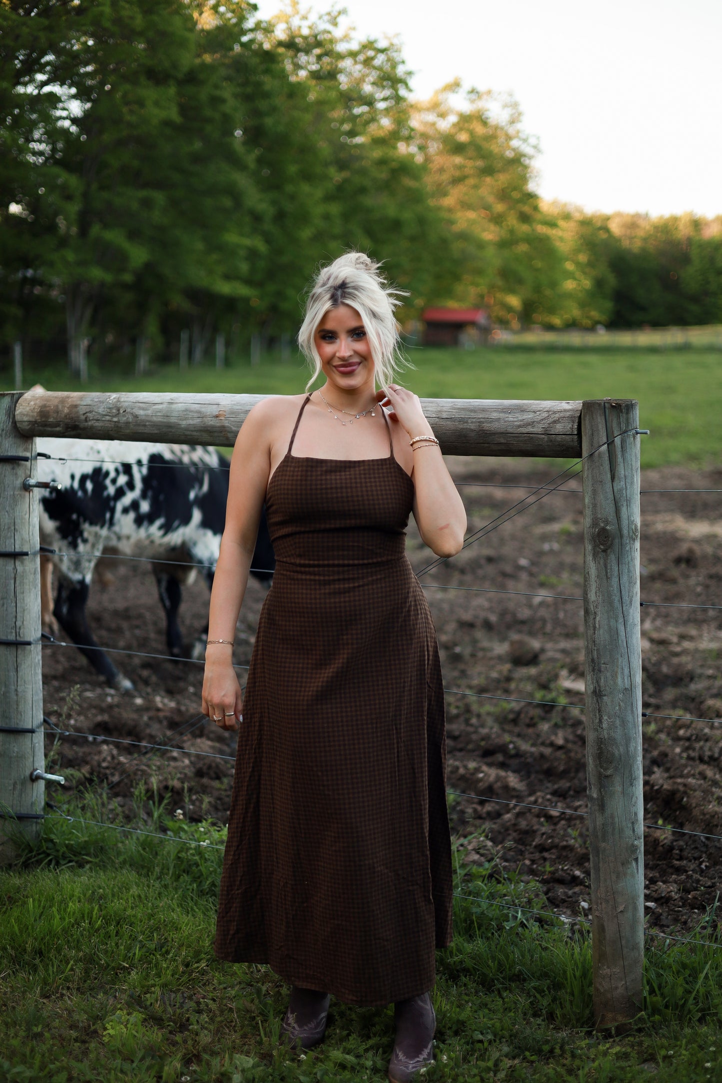 Homestead Gingham Maxi Dress - Brown