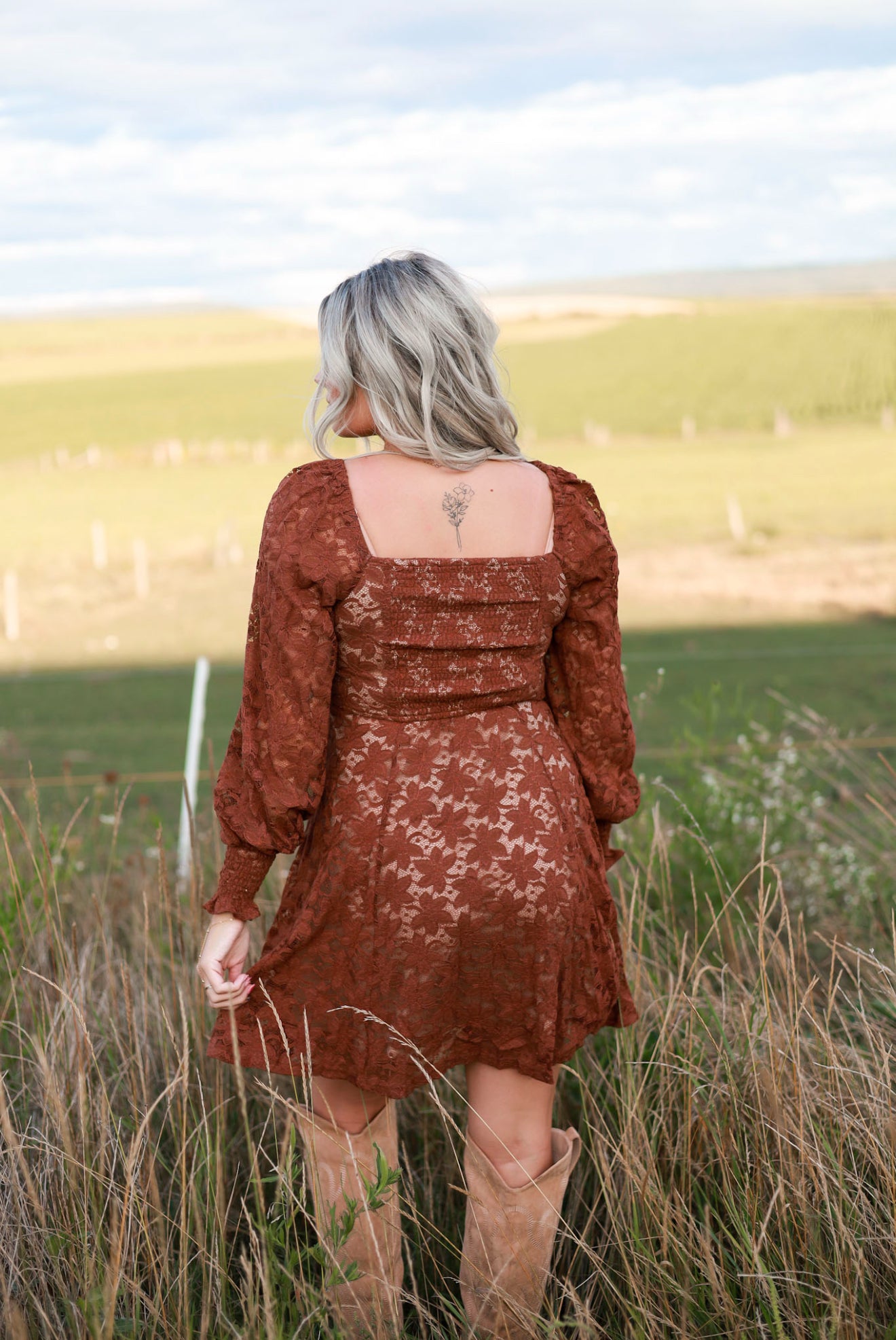 Fit and Flare Lace Mini Dress - Cinnamon