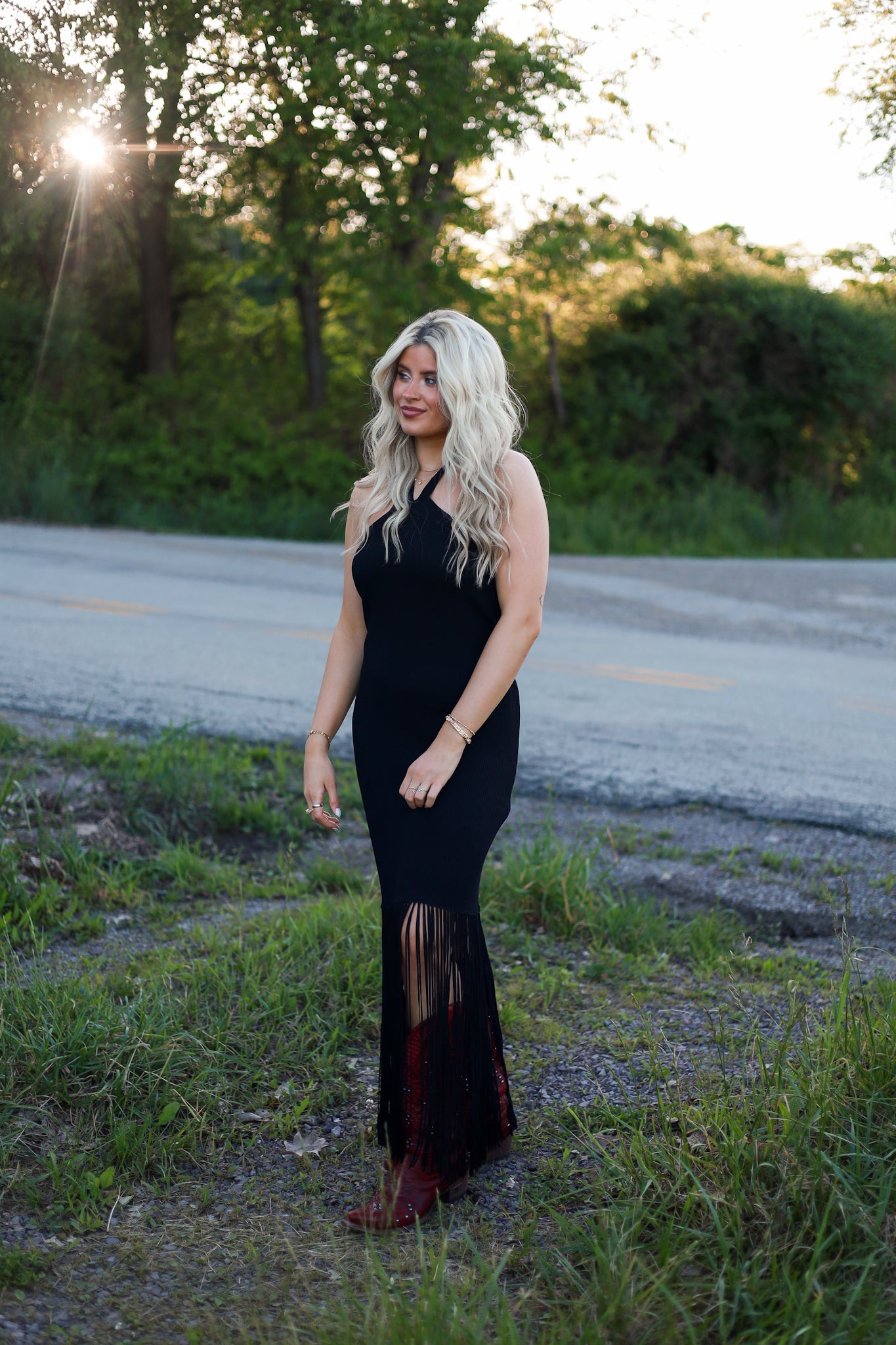 Adele Fringe Halter Dress