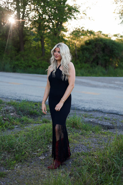 Adele Fringe Halter Dress