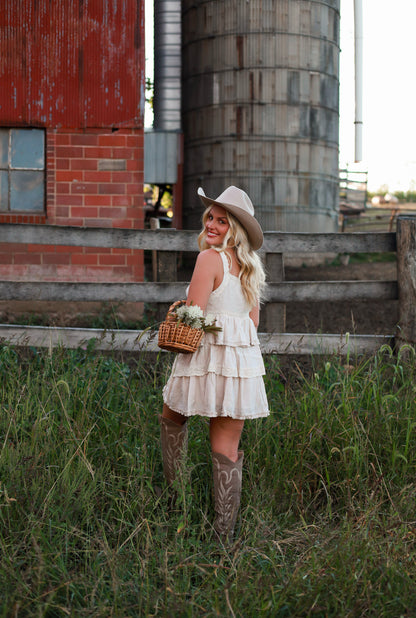 Cream Cottage Tired Lace Mini Dress