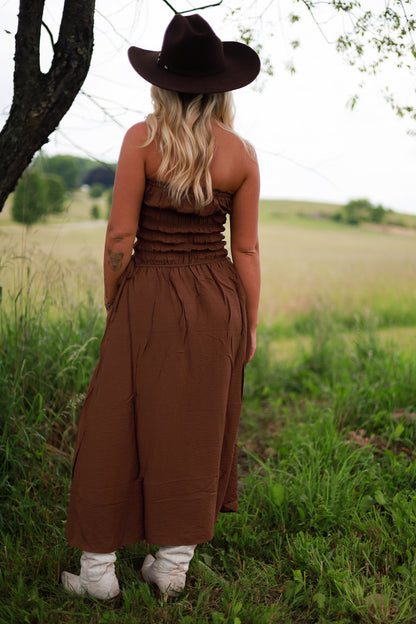 Brown Sugar Strapless Midi Dress