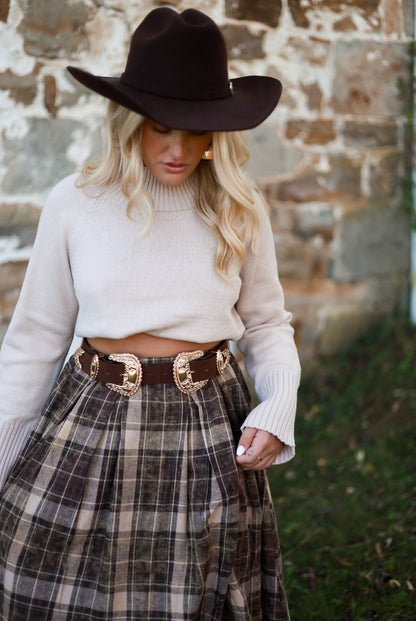 Gold Double Buckle Belt - Truffle