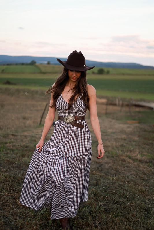 Jackson Gingham Maxi Dress - Brown