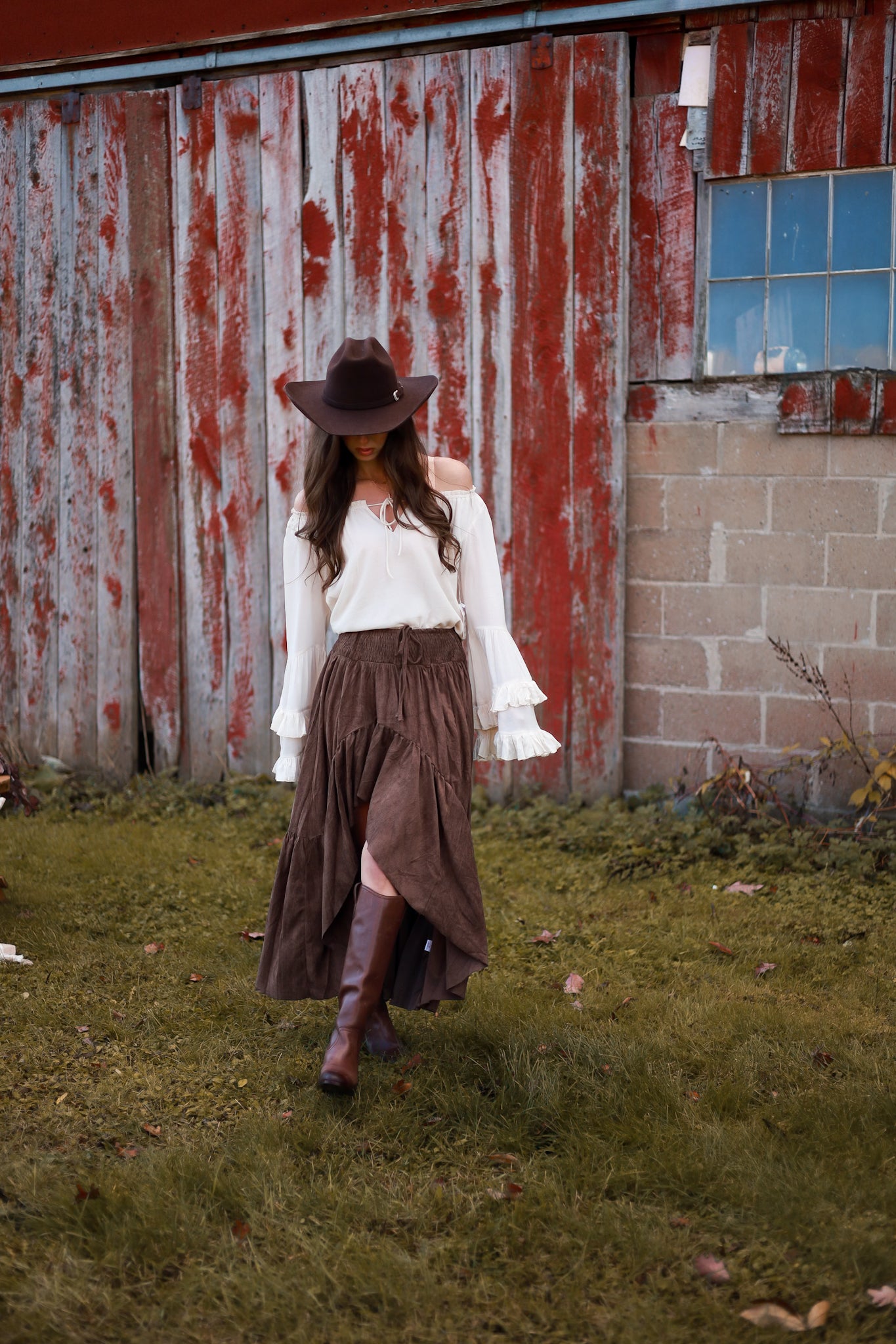 Rustic Bloom Suede Skirt- Espresso