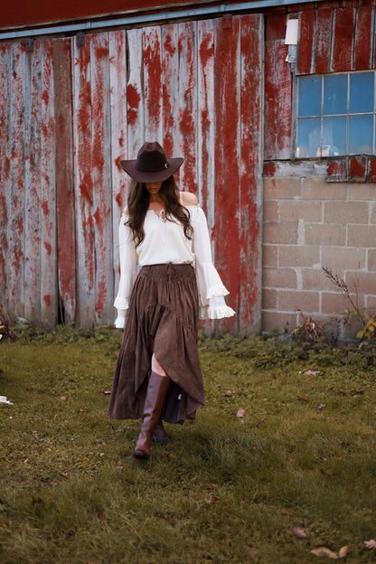 Rustic Bloom Suede Skirt- Espresso