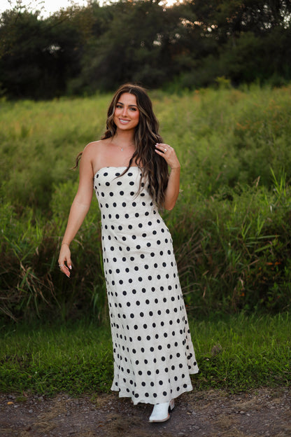 Polka Dot Linen Maxi Dress