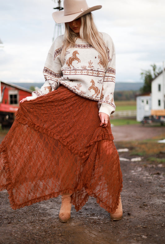 Antique Lace Skirt - Terracotta