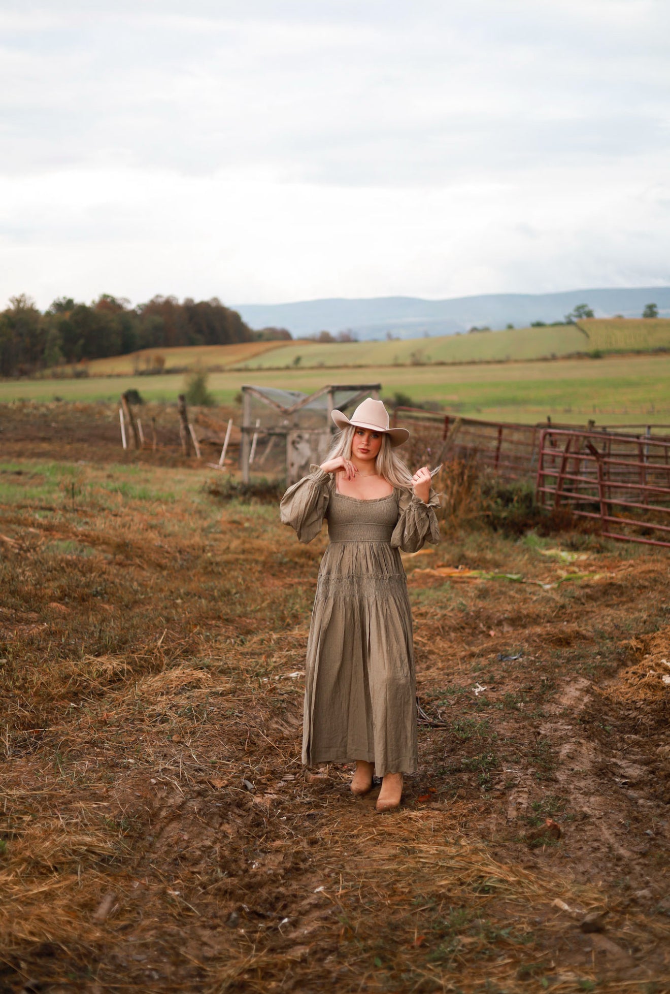 Olive Grove Peasant Maxi Dress