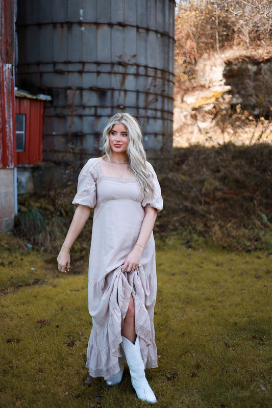 Soft Petal Lace Maxi Dress - Cream