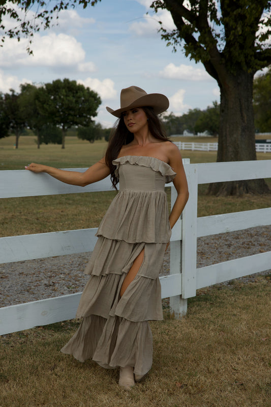 Meadow Muse Ruffle Dress - Beige