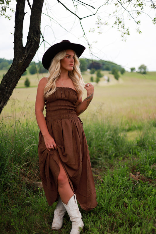 Brown Sugar Strapless Midi Dress