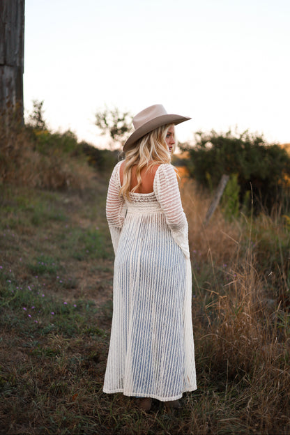 Sheer Lace Layering Midi Dress - Vanilla