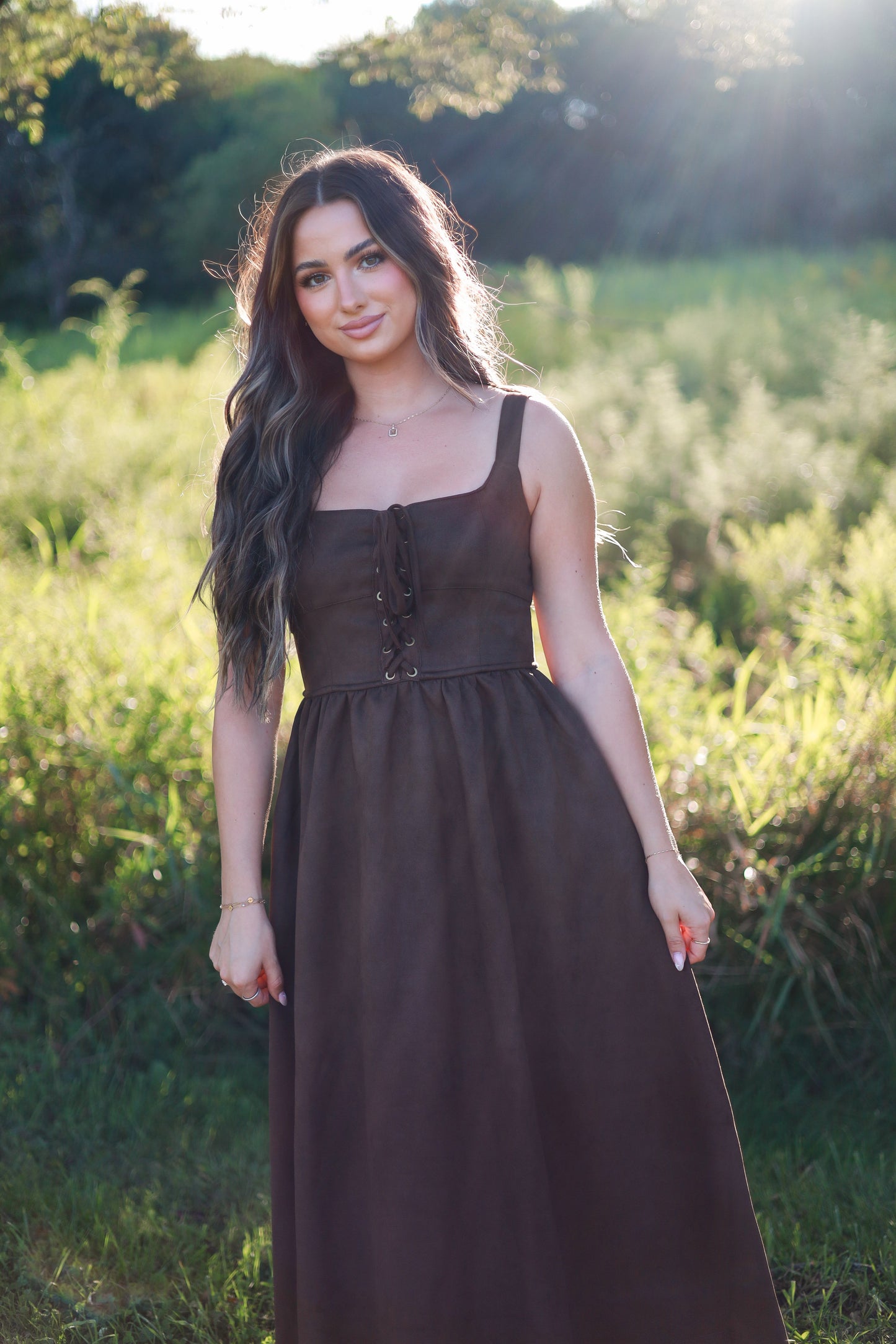 Suede Saddle Midi Dress