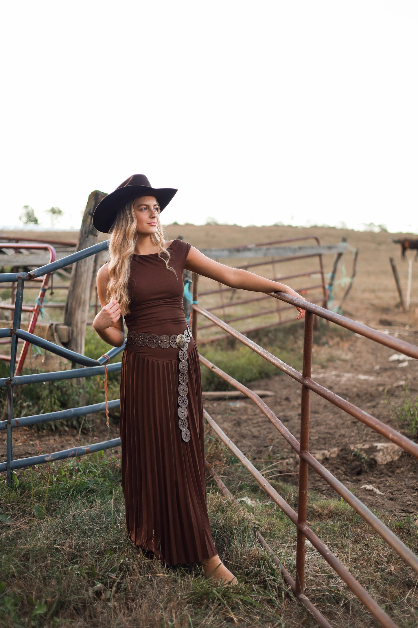Mahogany Pleated Maxi Dress