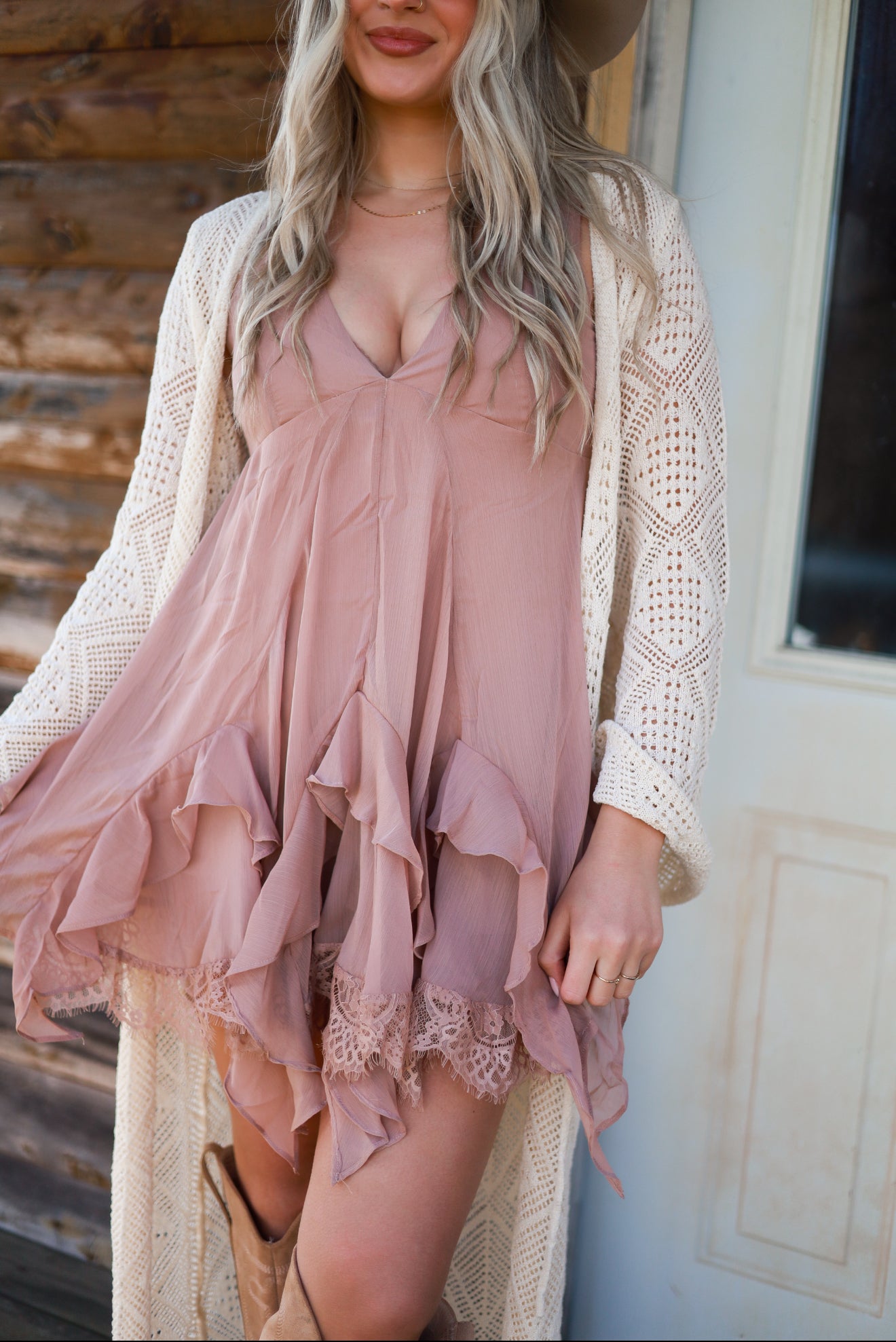 Lace Layering Romper - Cappuccino