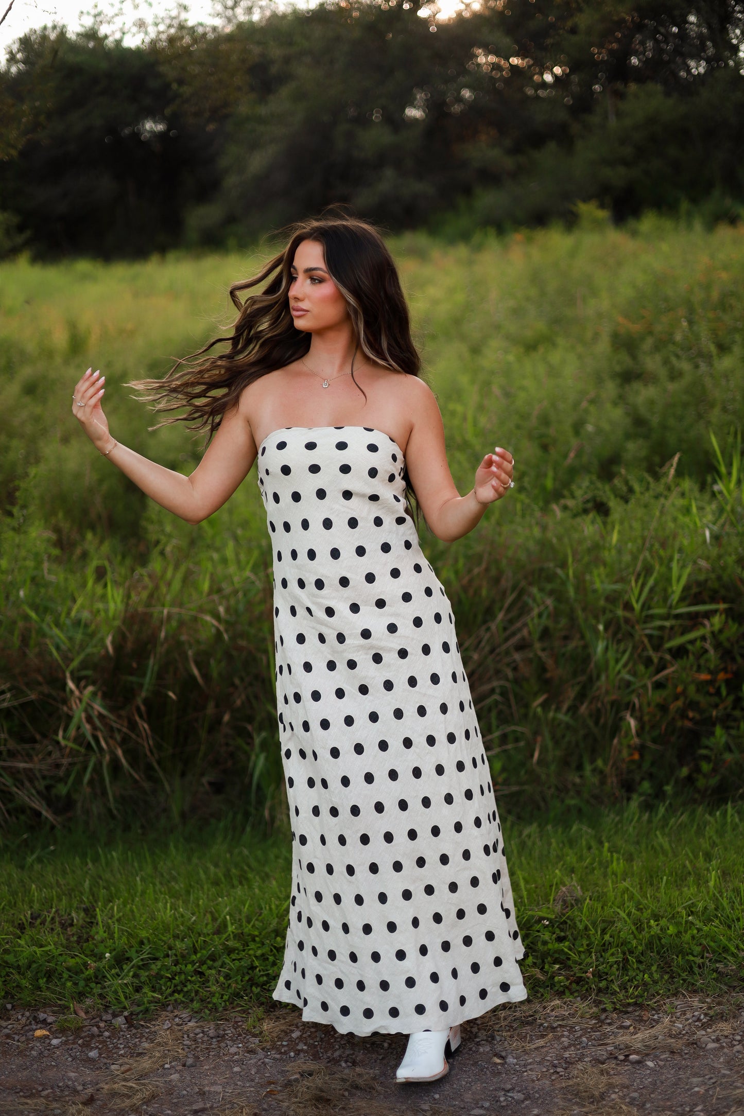 Polka Dot Linen Maxi Dress